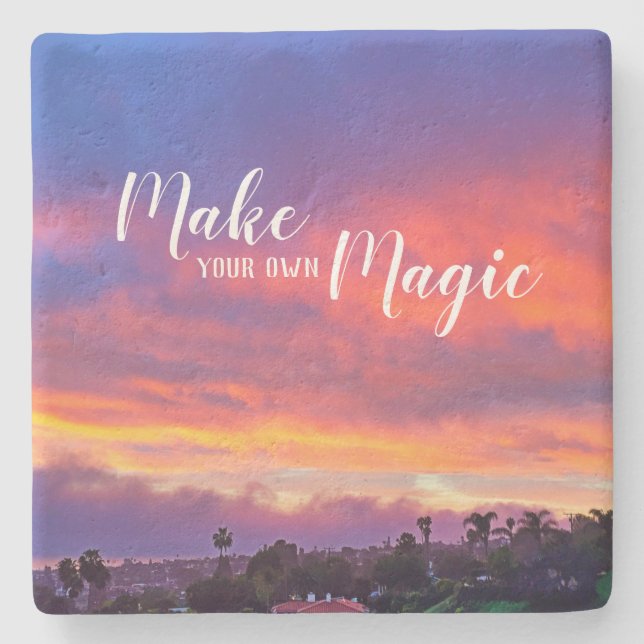 Make Your Own Magic Orange Purple Sunset Photo Stone Coaster (Front)