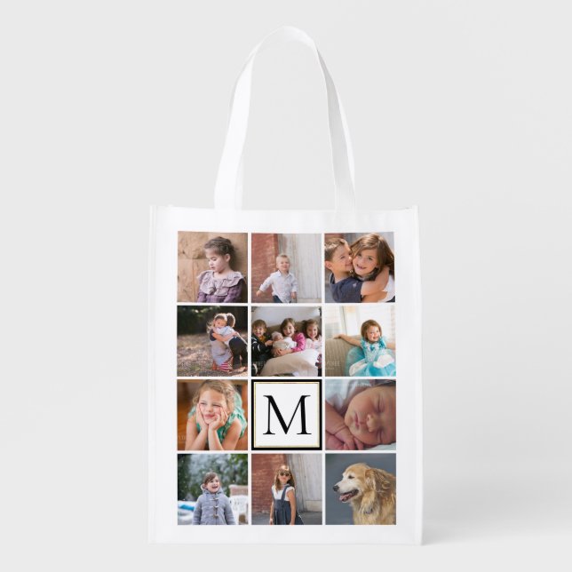 Make your own monogram photo collage grocery bag (Front)