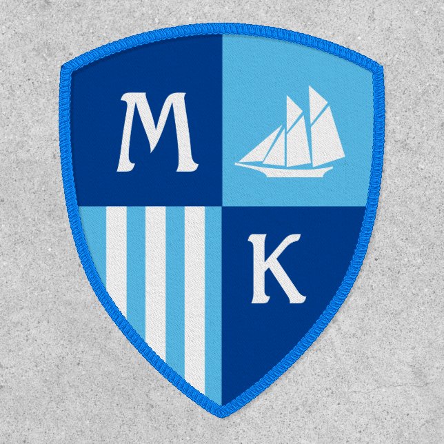 Make Your Own Nautical Boat Blue White Monogram Patch (Front)