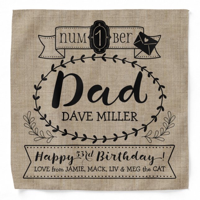 Make Your Own Number 1 Dad Birthday Cute Monogram Bandana (Front)