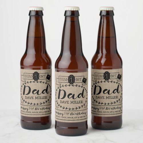 Make Your Own Number 1 Dad Birthday Cute Monogram Beer Bottle Label