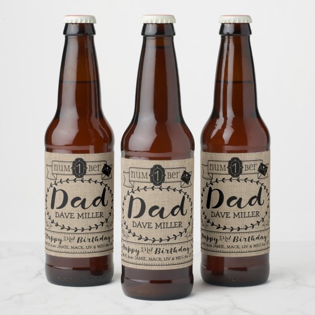 Make Your Own Number 1 Dad Birthday Cute Monogram Beer Bottle Label (Bottles)