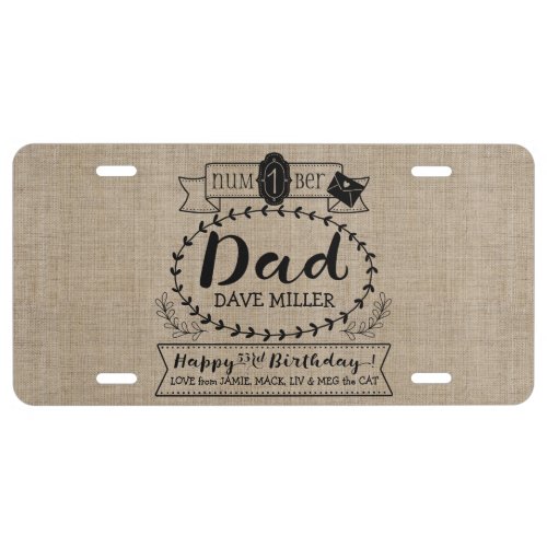 Make Your Own Number 1 Dad Birthday Cute Monogram License Plate