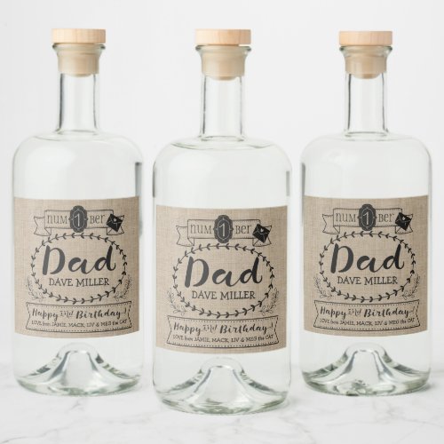 Make Your Own Number 1 Dad Birthday Cute Monogram Liquor Bottle Label