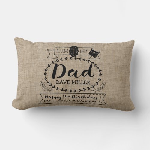Make Your Own Number 1 Dad Birthday Cute Monogram Lumbar Pillow