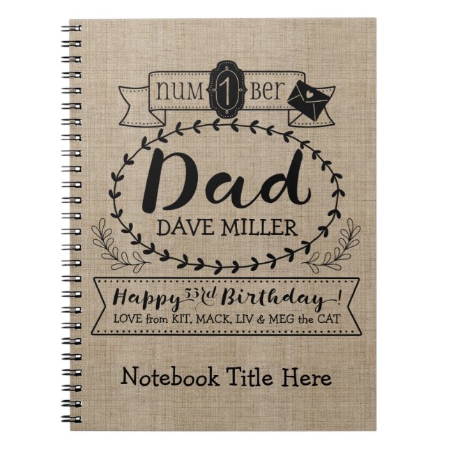 Make Your Own Number 1 Dad Birthday Cute Monogram Notebook (Front)