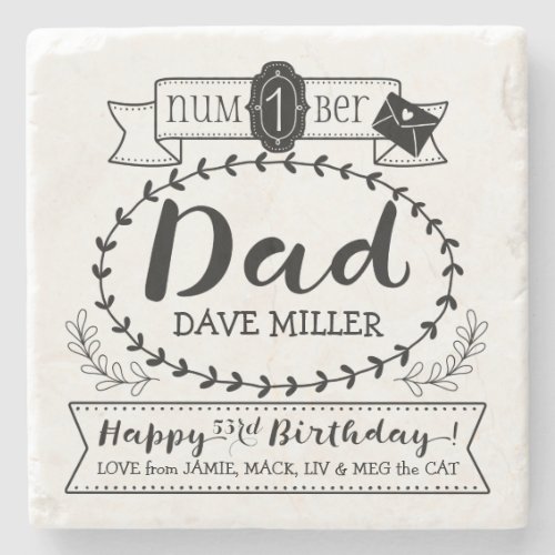 Make Your Own Number 1 Dad Birthday Cute Monogram Stone Coaster