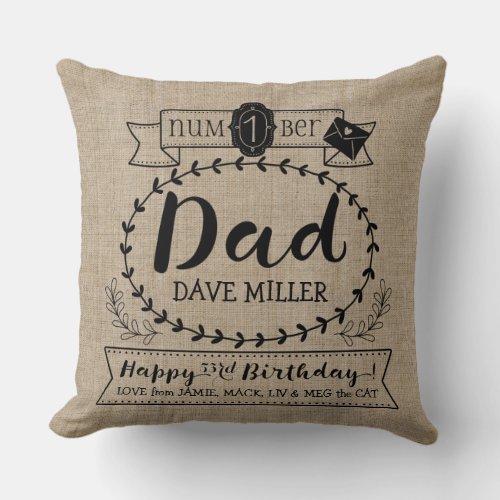 Make Your Own Number 1 Dad Birthday Cute Monogram Throw Pillow