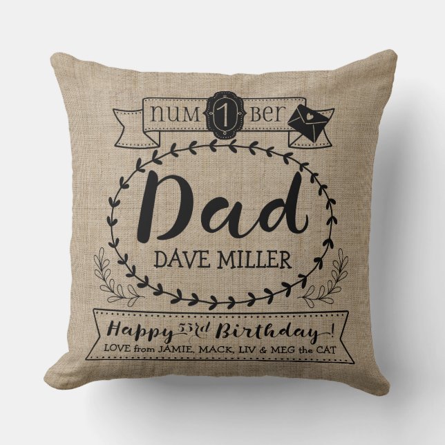 Make Your Own Number 1 Dad Birthday Cute Monogram Throw Pillow (Front)