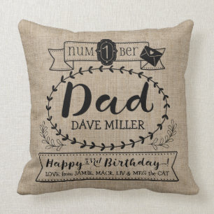 Make Your Own Number 1 Dad Birthday Cute Monogram Throw Pillow