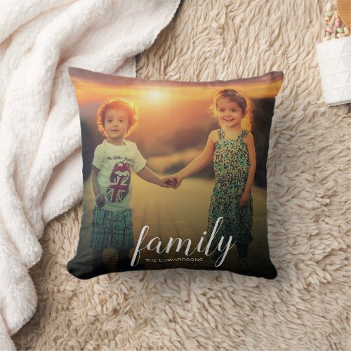 Make your own personal family photo text overlay throw pillow