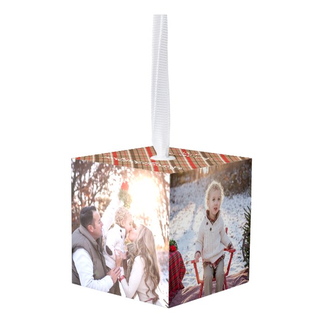 Make your own Personalized 4 Photo Cube Ornament (Back Angled)