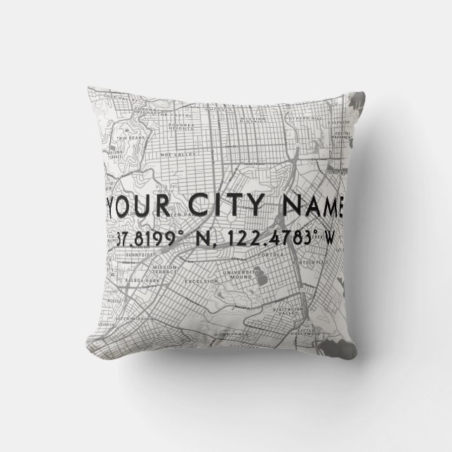 Make Your Own Personalized City Map Template Throw Pillow (Front)