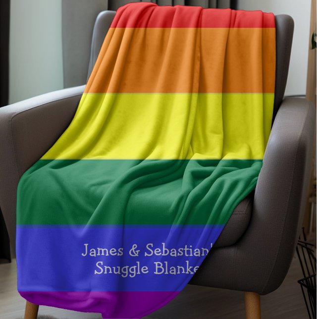 Make Your Own Personalized Gay Pride Flag Fleece Blanket (Personalized colorful LGBT Gay Pride rainbow pride blanket from Ricaso. cosy throw for couples)