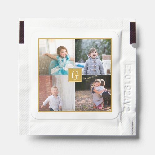 Make your own photo collage and monogram gold hand sanitizer packet