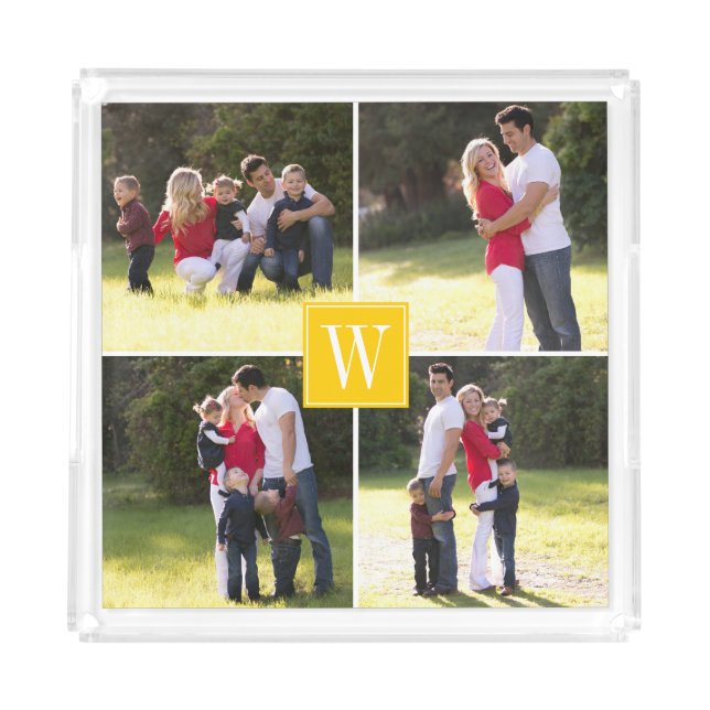 Make your own photo collage and monogram yellow acrylic tray (Front)