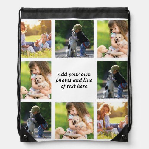 Make your own photo collage and text  drawstring bag