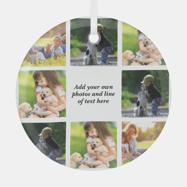 Make your own photo collage and text  glass ornament (Front)