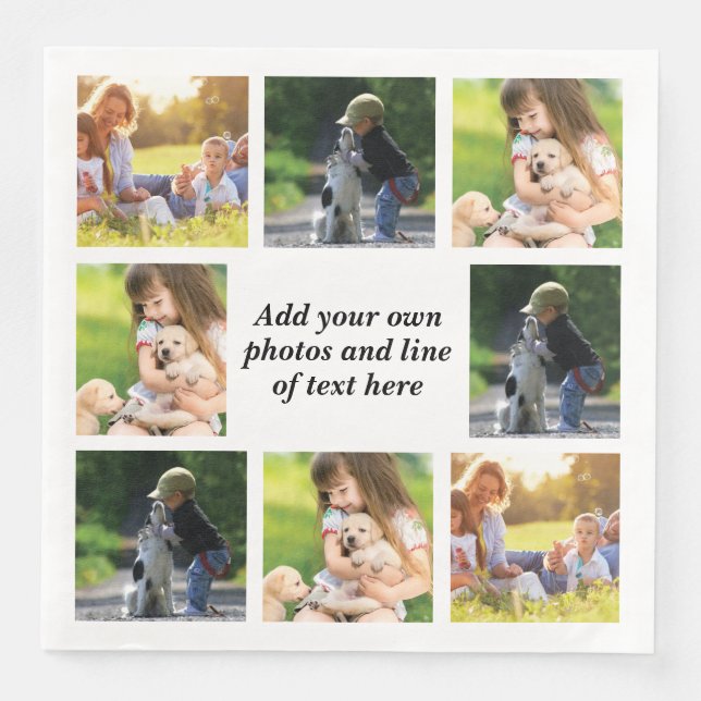 Make your own photo collage and text  paper dinner napkins (Front)