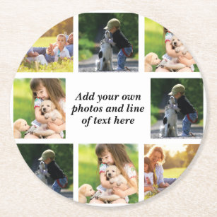 Make your own photo collage and text  round paper coaster