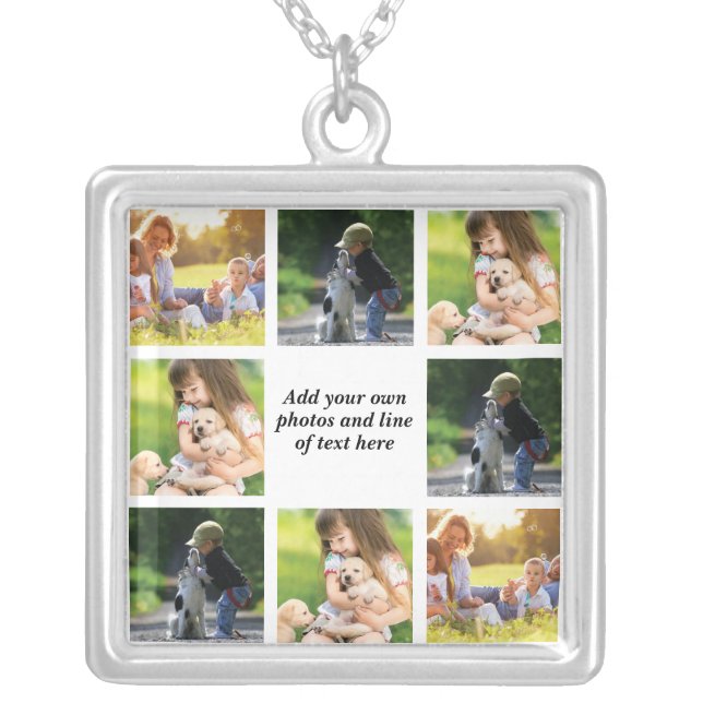 Make your own photo collage and text  silver plated necklace (Front)