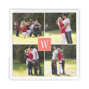 Make your own photo collage, monogram Living coral Acrylic Tray