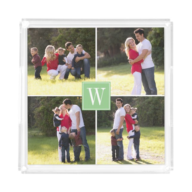 Make your own photo collage, monogram sage green acrylic tray (Front)