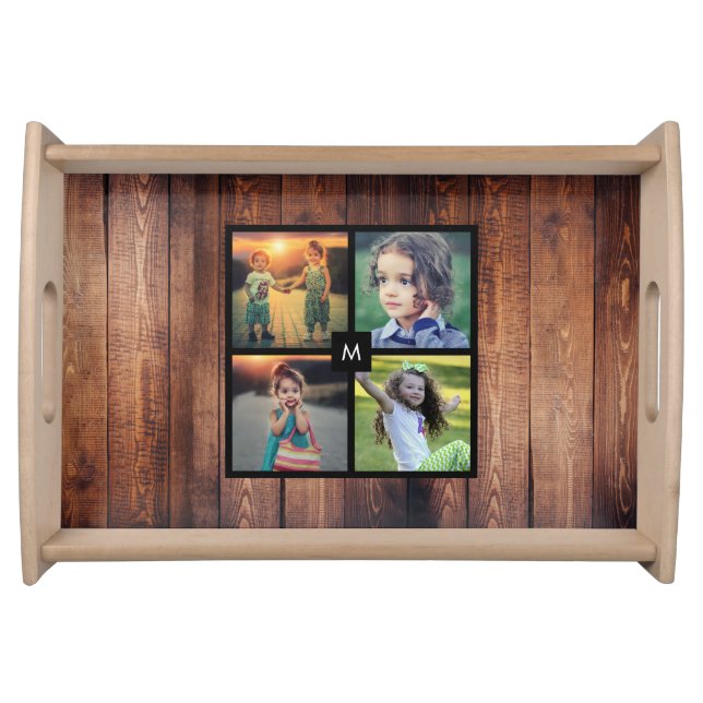 Make your own photo collage rustic wood monogram serving tray (Front)