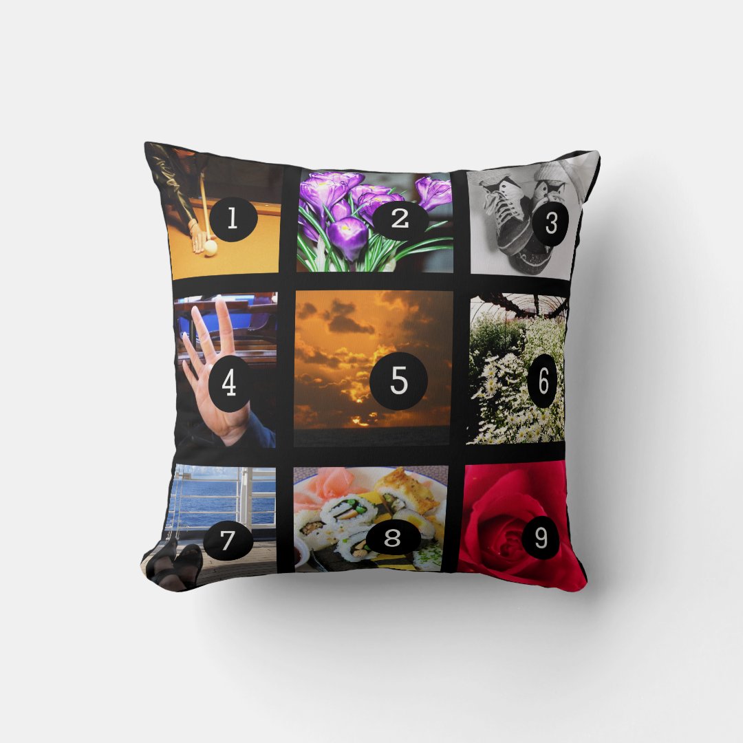 Make Your Own Photo collage with 9 images Throw Pillow | Zazzle