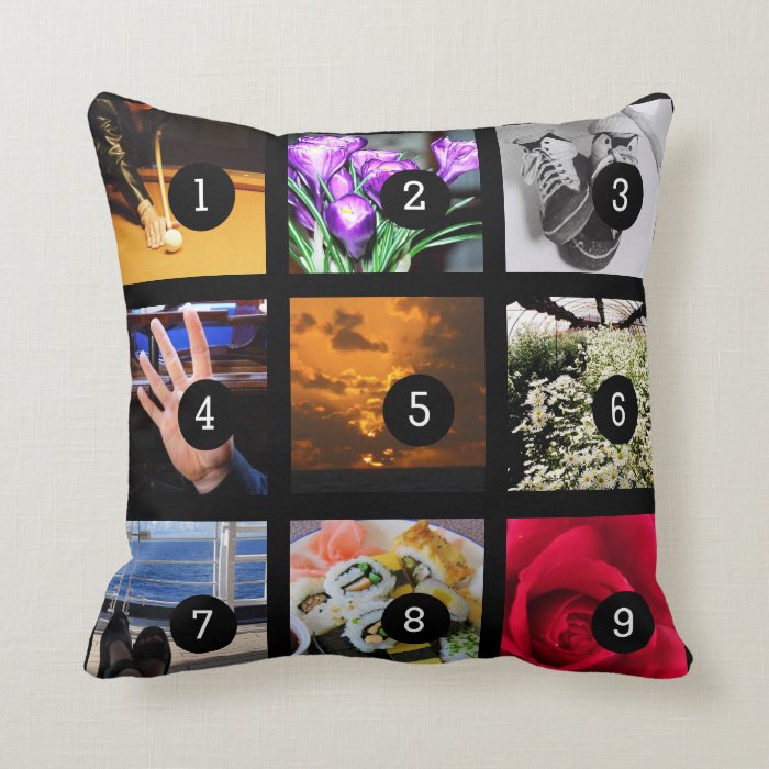 Make Your Own Photo collage with 9 images Throw Pillow Zazzle