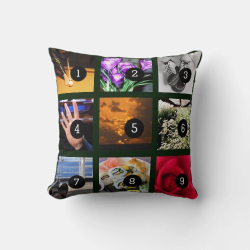 Make Your Own Photo collage with 9 images Throw Pillow