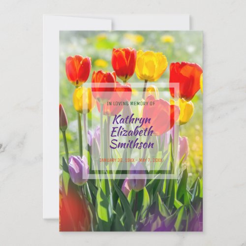 Make Your Own Photo Memorial Service Spring Tulips Invitation