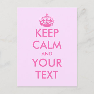 Make your own pink Keep calm text postcards