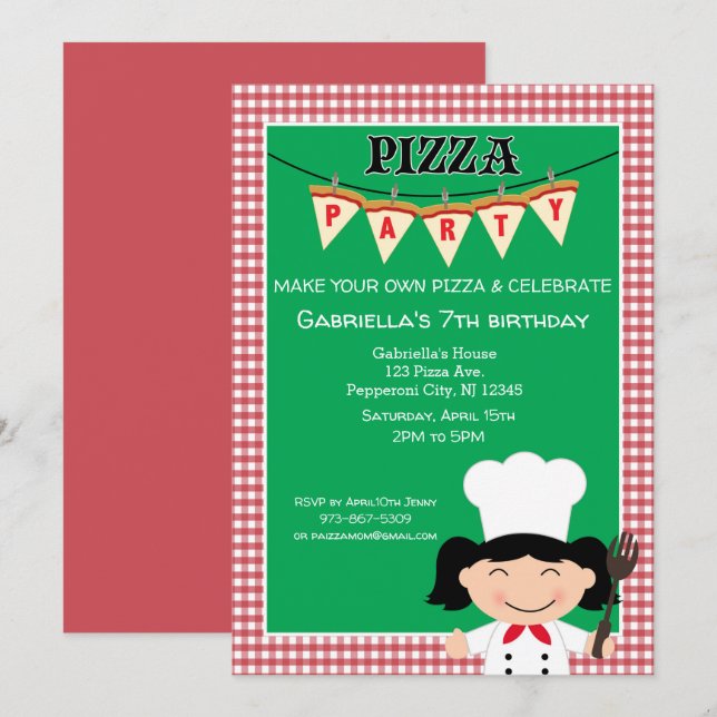 Make Your Own Pizza Birthday Party Invitation (Front/Back)