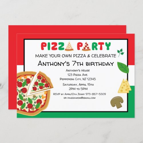 Make Your Own Pizza Birthday Party Invitation