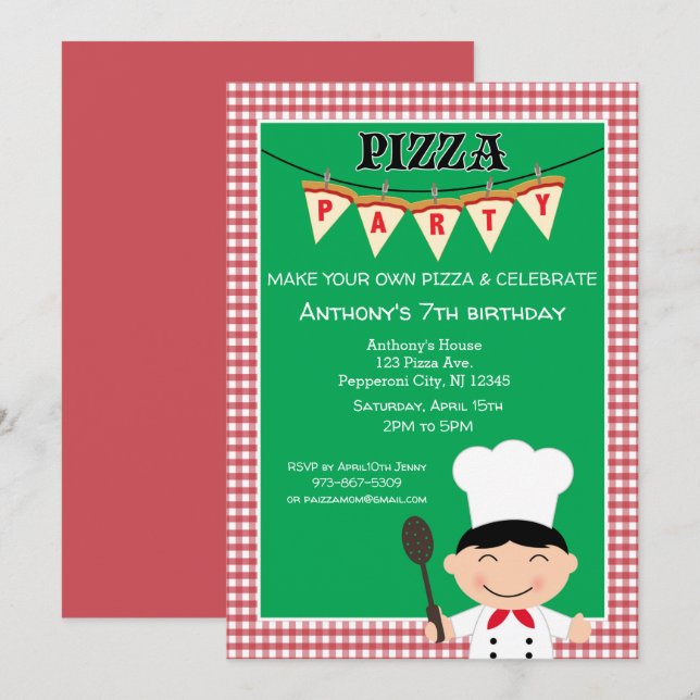 Make Your Own Pizza  Boy Birthday Party Invitation (Front/Back)