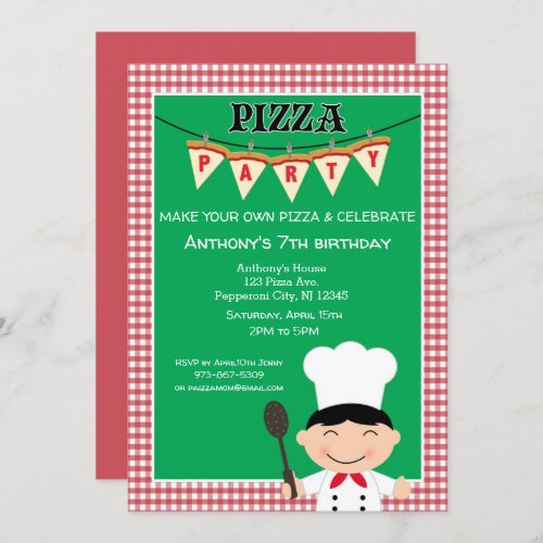 Make Your Own Pizza  Boy Birthday Party Invitation