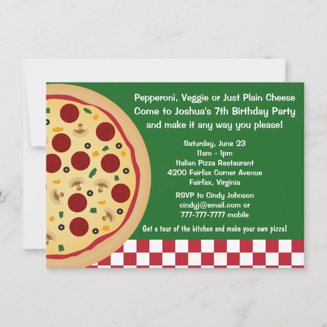 Make Your Own Pizza Kids Birthday Party Invitation (Front)