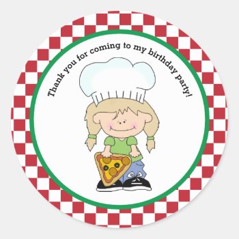 Make Your Own Pizza Party Girl Thank You Favor Classic Round Sticker by adams_apple at Zazzle