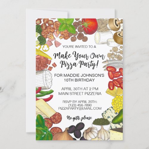 Make Your Own Pizza Party Pizzeria Toppings Food Invitation