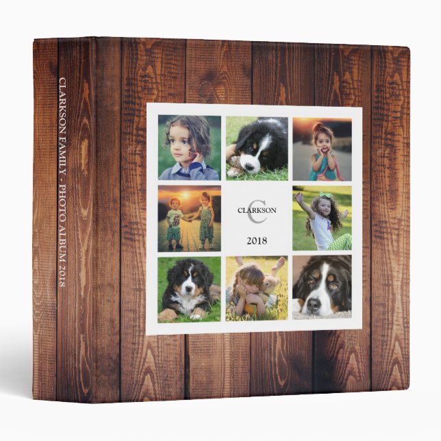 Make your own rustic family photo collage monogram 3 ring binder (Front/Spine)