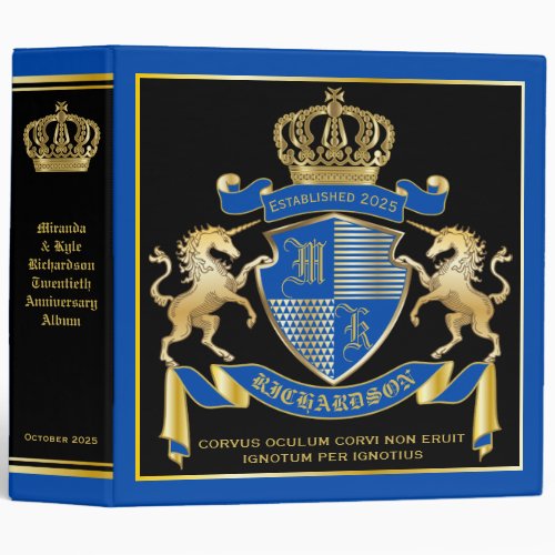 Make Your Own Unicorn Coat of Arms Blue Emblem 3 Ring Binder