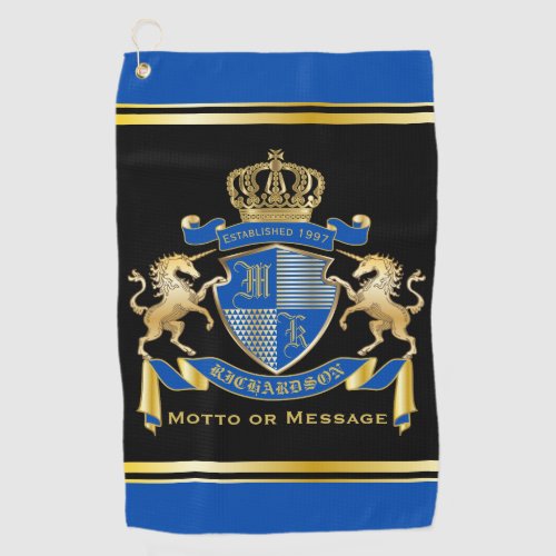 Make Your Own Unicorn Coat of Arms Blue Emblem Golf Towel