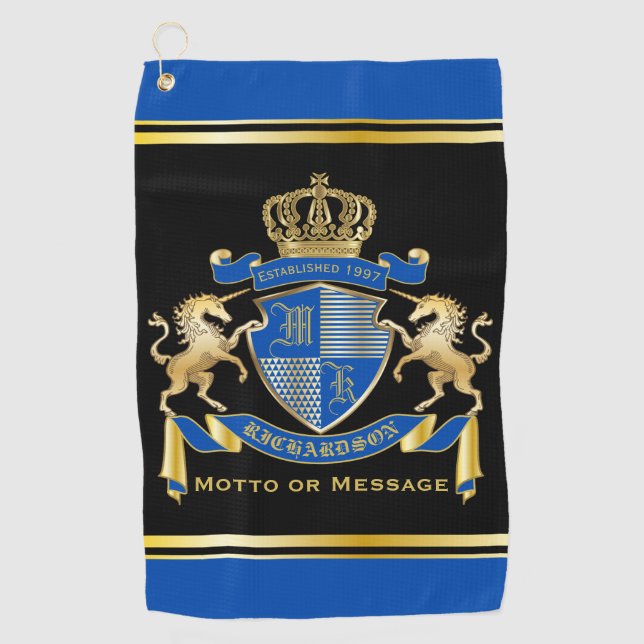 Make Your Own Unicorn Coat of Arms Blue Emblem Golf Towel (Front)