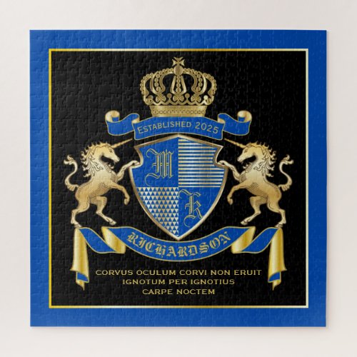 Make Your Own Unicorn Coat of Arms Blue Emblem Jigsaw Puzzle