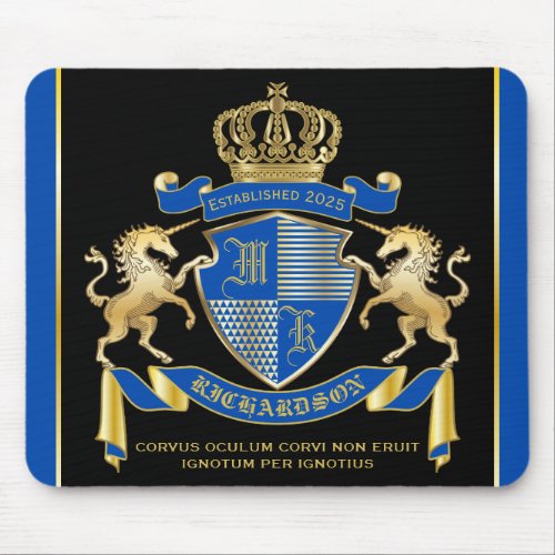 Make Your Own Unicorn Coat of Arms Blue Emblem Mouse Pad
