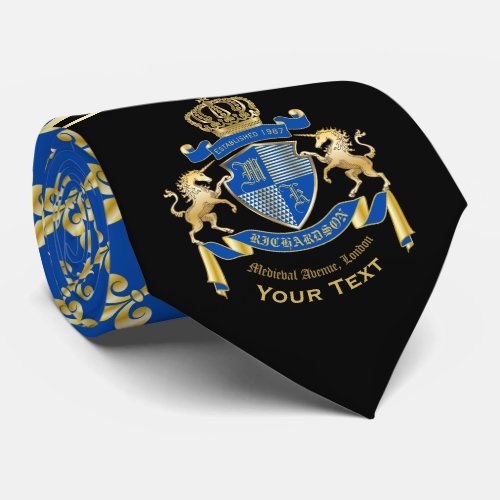 Make Your Own Unicorn Coat of Arms Blue Emblem Neck Tie