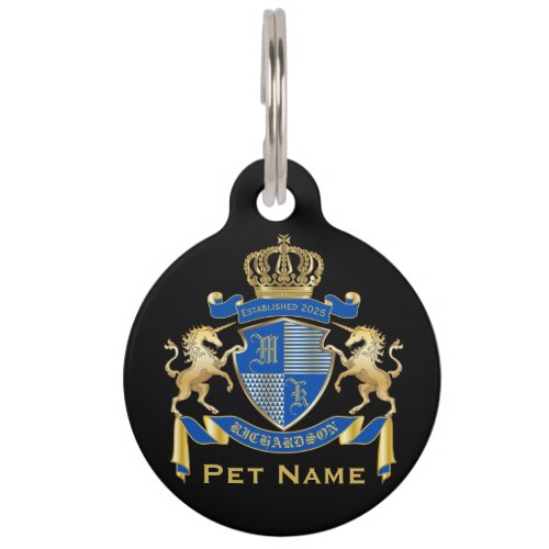 Make Your Own Unicorn Coat of Arms Blue Emblem Pet ID Tag