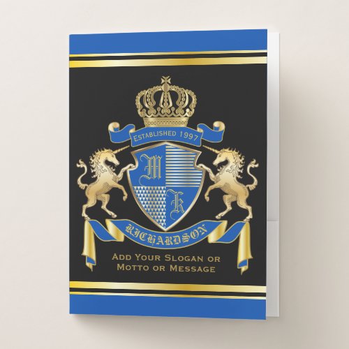 Make Your Own Unicorn Coat of Arms Blue Emblem Pocket Folder