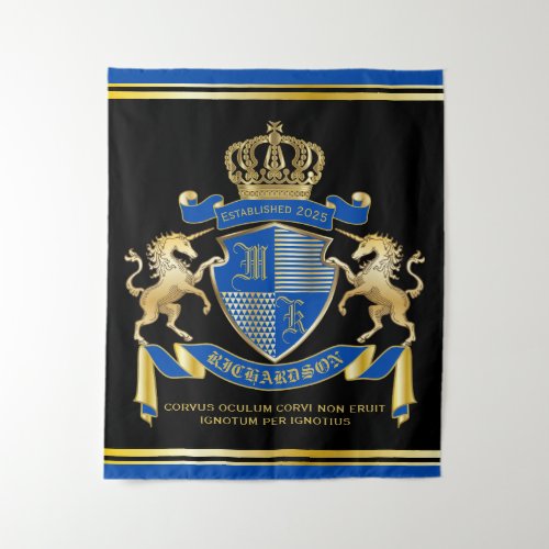Make Your Own Unicorn Coat of Arms Blue Emblem Tapestry